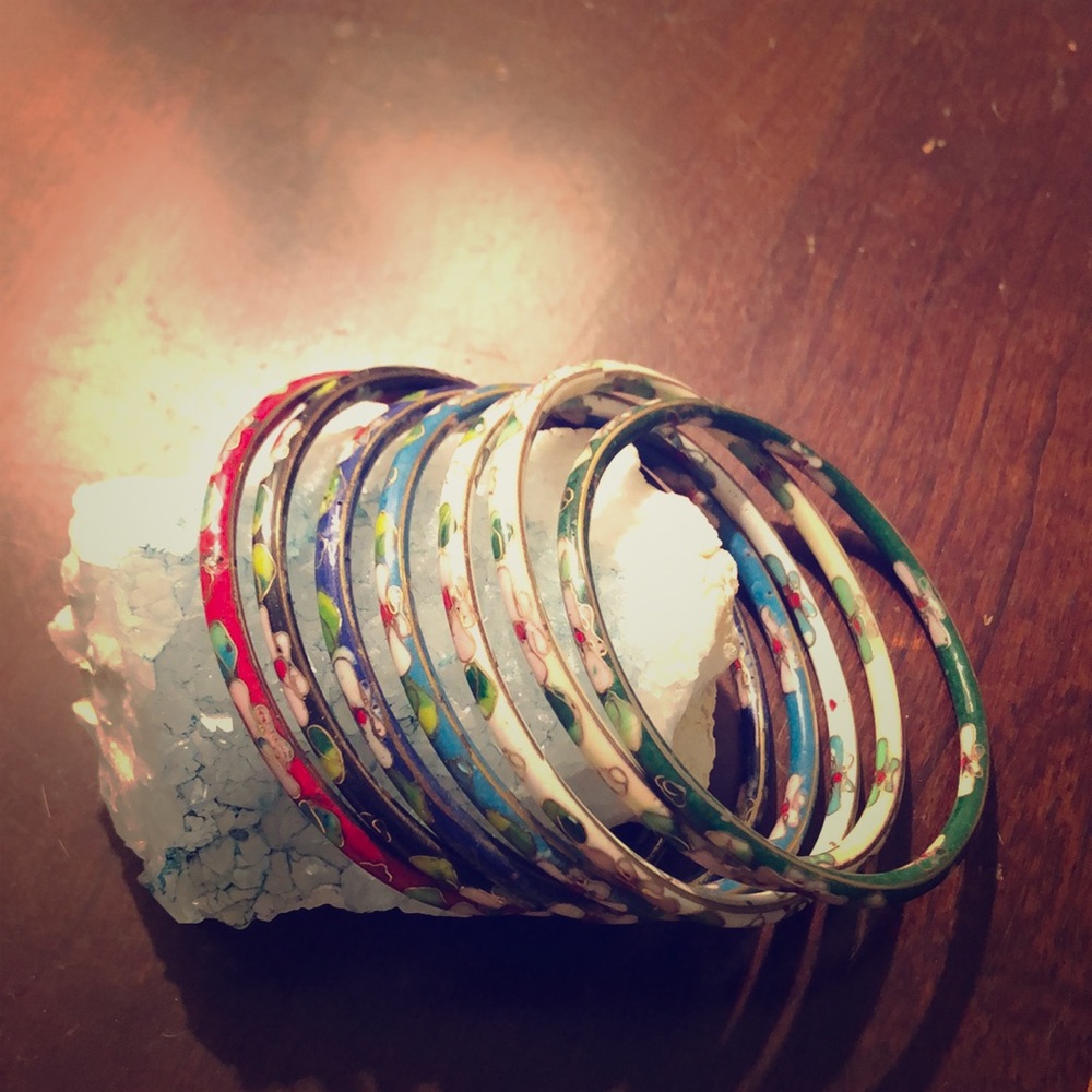 Vintage hand-painted set of cloisonné bracelets